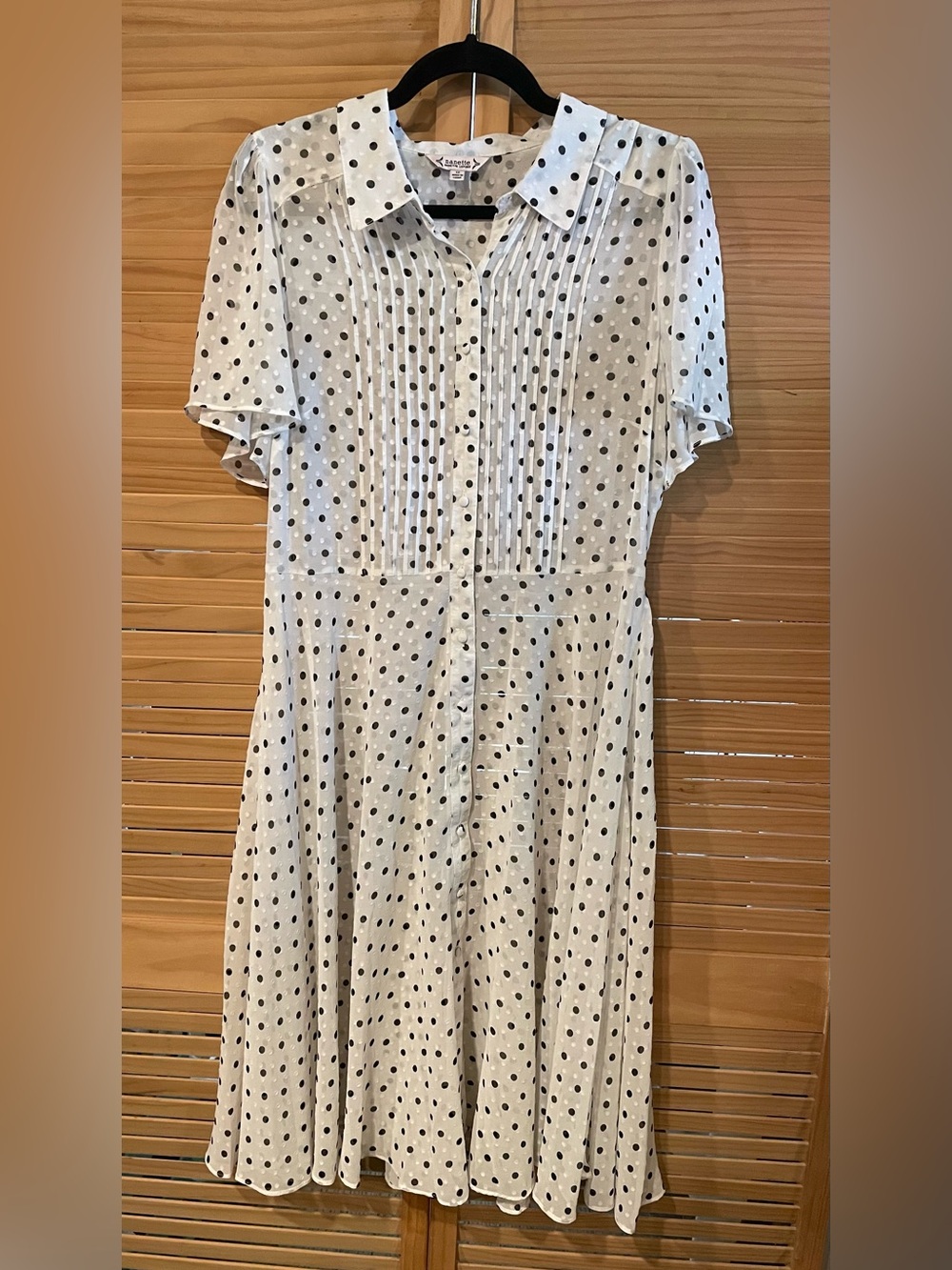 Nannette Lapore sheer Polka Dot Short Sleeve Shirt Dress - White with Black Dots